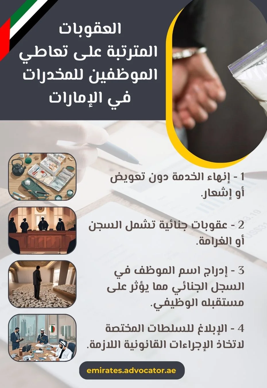 العقوبات المترتبة على تعاطي الموظفين للمخدرات في الإمارات