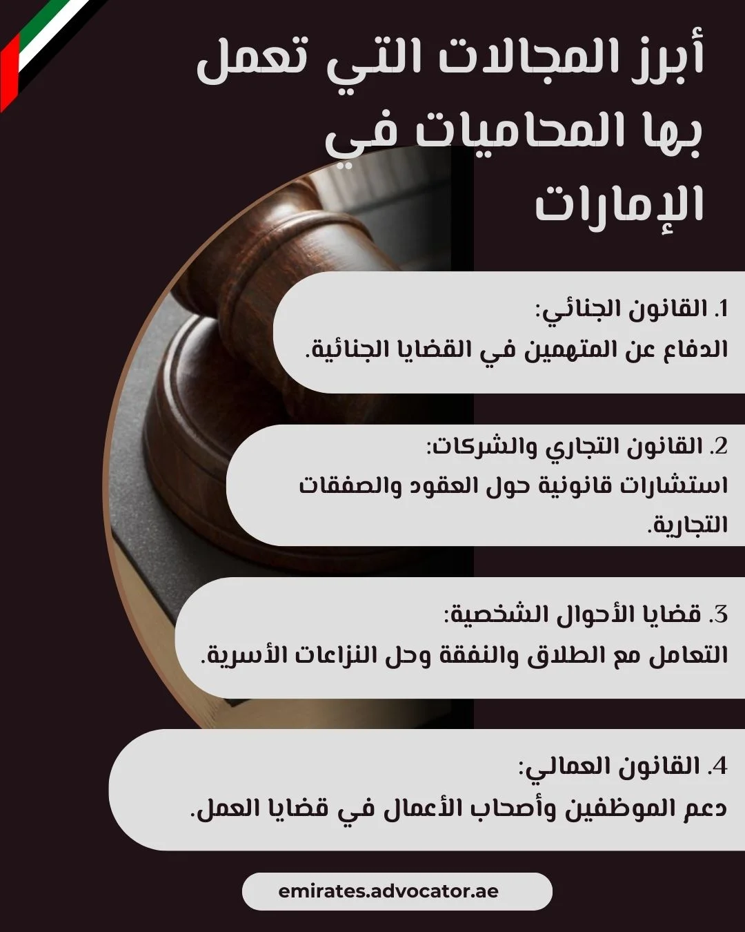 أبرز المجالات التي تعمل بها المحاميات في الإمارات